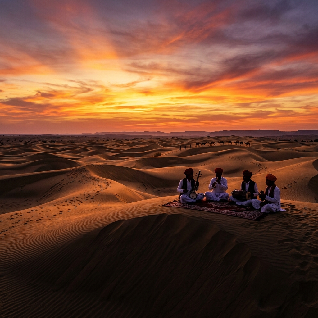 Thar Desert musicians at sunset